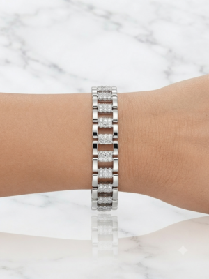 Pulseira elos cravejada, ródio.