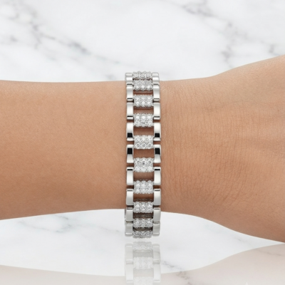 Pulseira elos cravejada, ródio.