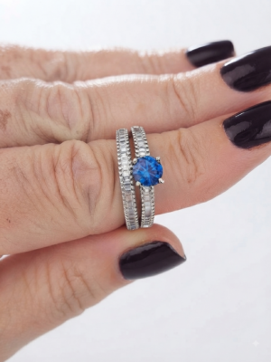 Anel duplo ródio em zirconia baguete, tamanho 18.
