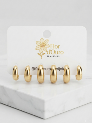 Trio argola banhado a ouro 18k.