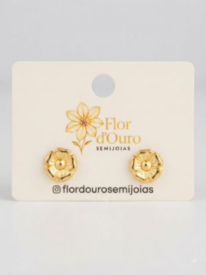 Brinco flor, banhado a ouro 18k.