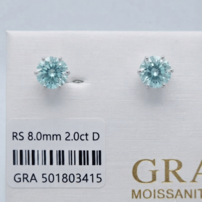 Brinco ponto de luz na moissanite turmalina paraiba, 8mm 2ct.