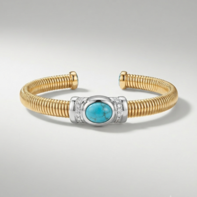 Bracelete ouro 18k,  com pedra azul.