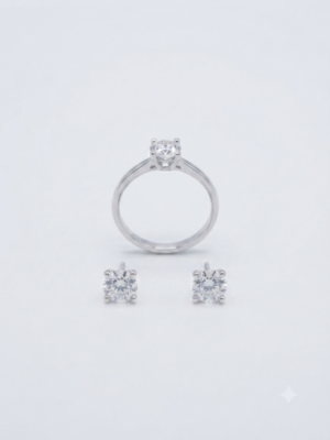 Conjunto anel e brinco zirconia cristal, tamanho 20.