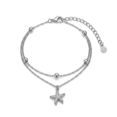Tornozeleira dupla com estrela do mar cravajada.