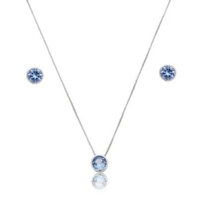 Conjunto rodio zirconia 5A azul.