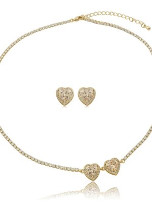 Conjunto riviera coração, pedra Coffee, em ouro 18k.