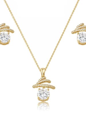 Conjunto brinco e colar banhado a ouro 18k, com detalhe cravejado.