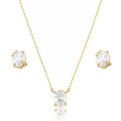 Conjunto ponto de luz oval, banhado a ouro 18k.